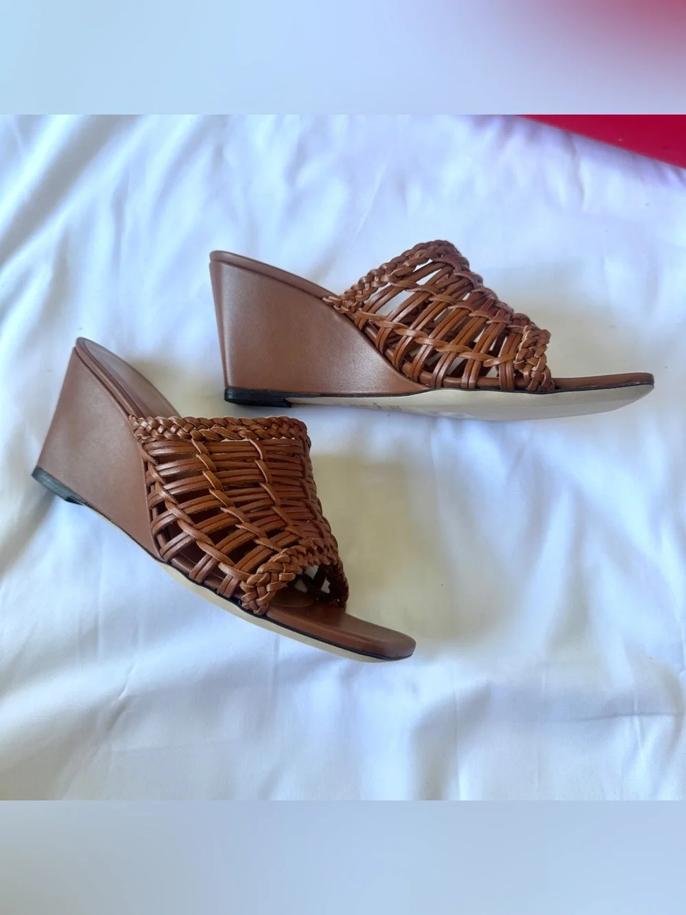 STAUD Blair Woven Wedge Tan Leather
